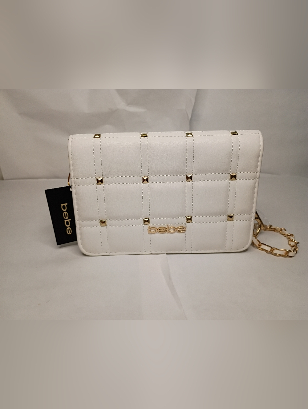 bebe White Quilted Studded Crossbody Bag